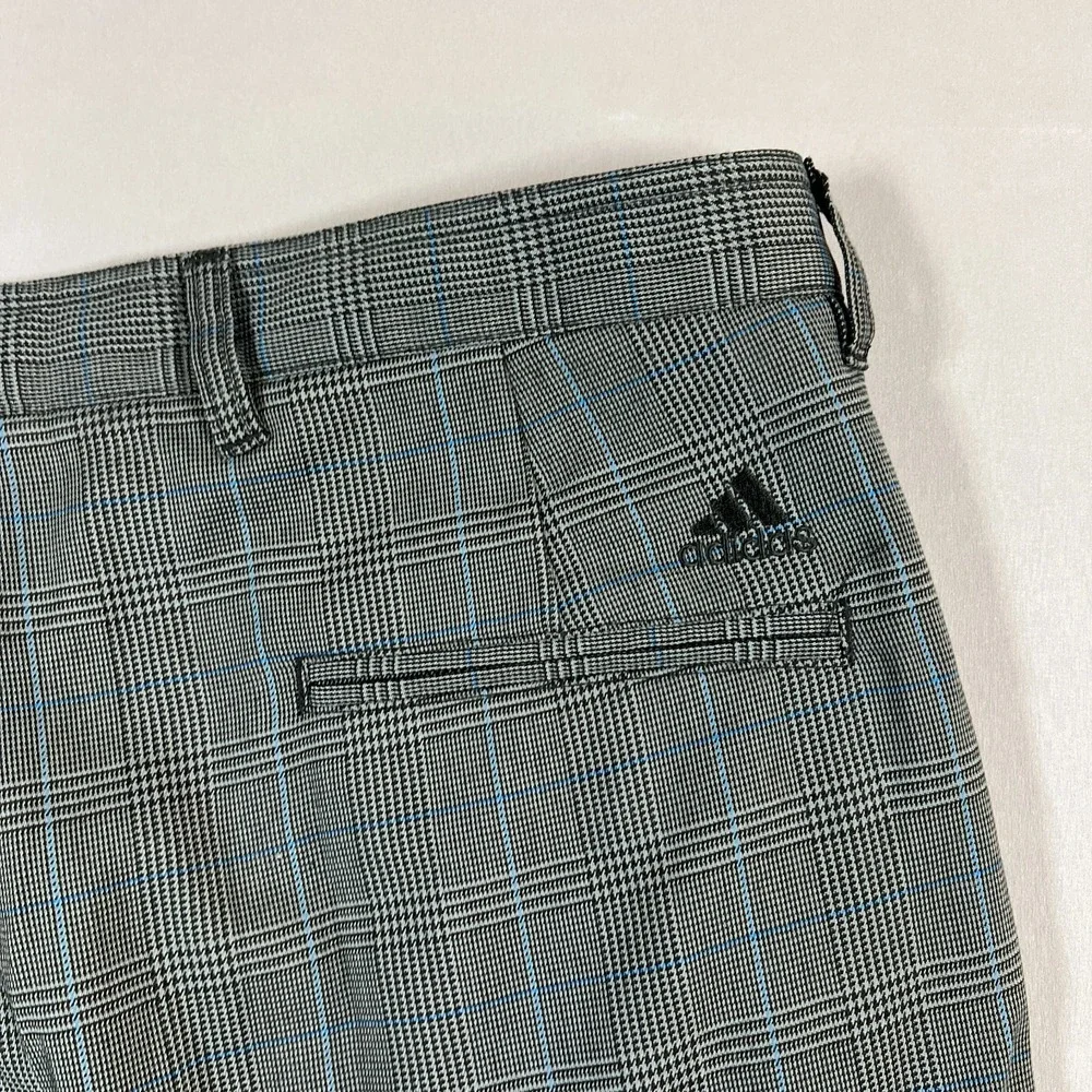 Adidas Golf Shorts Mens 38 Gray Plaid Flat Front High Rise Performance Casual